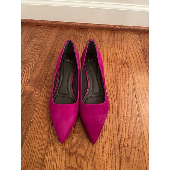 Franco Sarto Diva Pointed Toe Kitten Heel Pump Raspberry Pink Suede Sz 7.5 - Picture 2 of 8